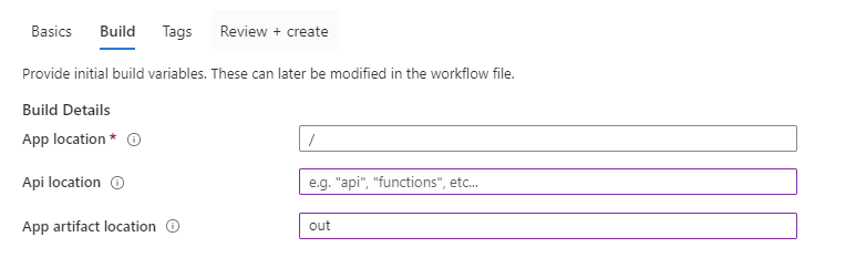 Azure portal static web app
