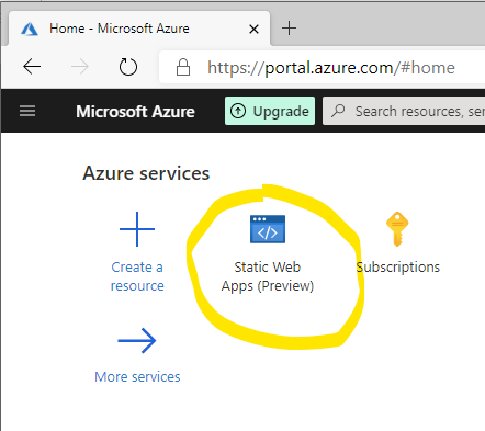 Azure portal static web app