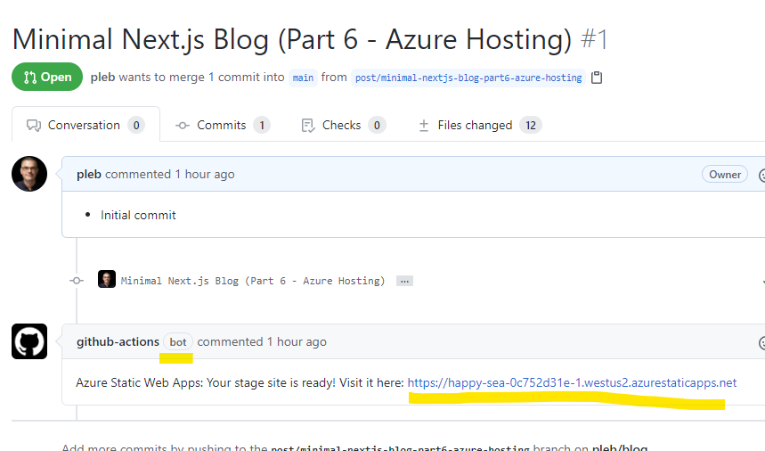 Github actions pr bot